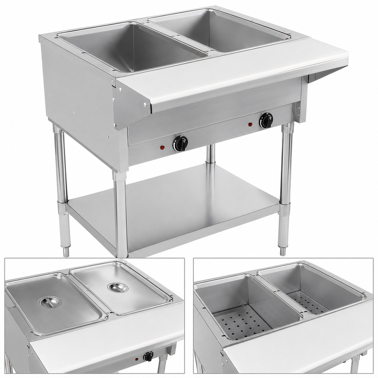 Product image #3 for BevLes 2-Well Dry Heat Steam Table with Open Pan Wells and Cutting Board