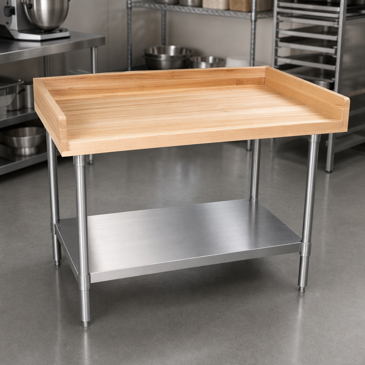 Product image #3 for BK Resources 72" x 30" Bakers Table with Stainless Steel Undershelf and 1-3/4" Hard Maple Top