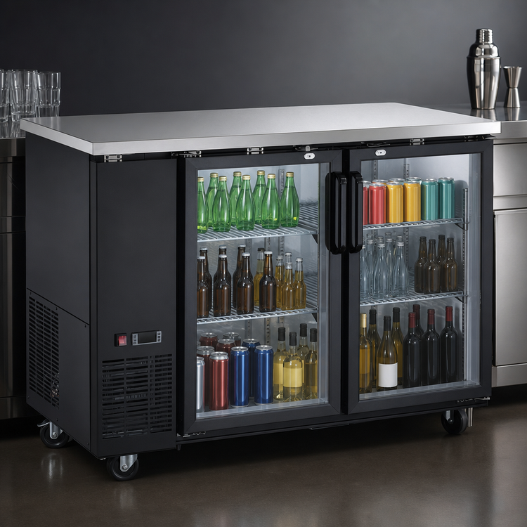 Product image #3 for Aurora 61-Inch Two-Section Reach-In Back Bar Cooler with 2 Glass Doors, 15.8 Cu. Ft.