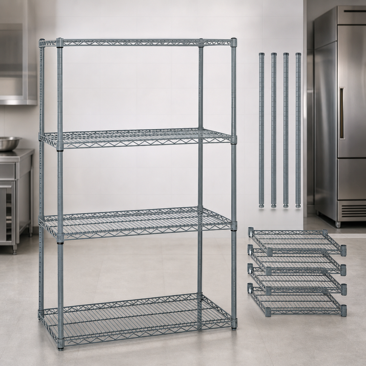 Product image #3 for Quantum 60 Inch x 24 Inch x 86 Inch Wire Shelving Starter Kit with 4 Shelves, Gray Epoxy Antimicrobial Finish