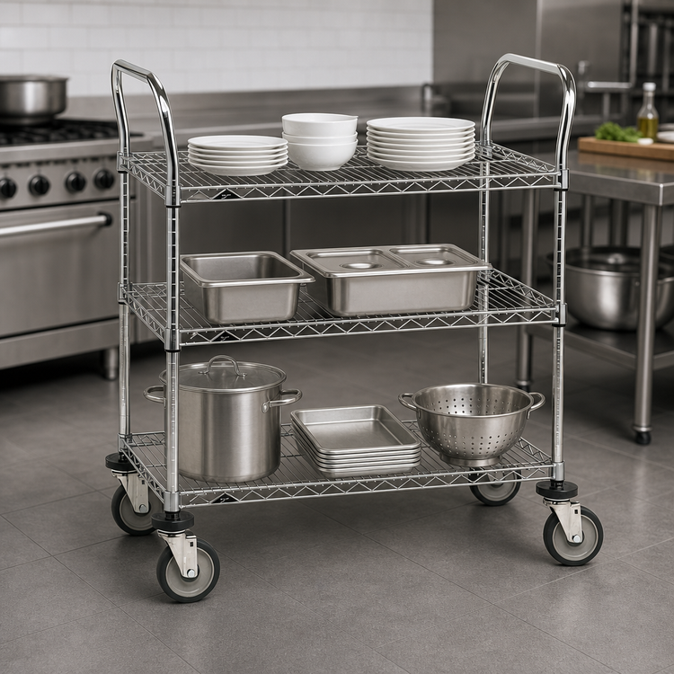 Product image #3 for Metro Super Erecta 3-Shelf Heavy Duty Chrome-Plated Utility Cart, 36 x 21 x 39 Inches