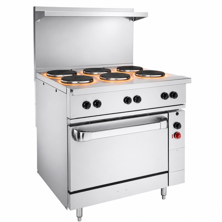 Product image #4 for Vulcan 36-Inch Electric Restaurant Range with 4 French Hotplates, 12-Inch Griddle, and Oversized Oven