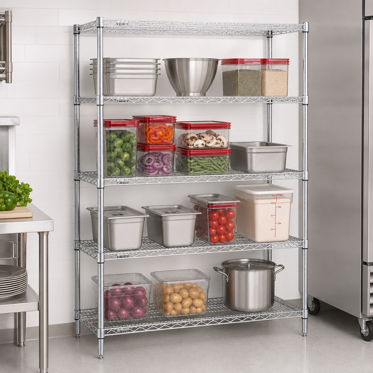 Product image #3 for Redi-Pak 4-Tier Wire Shelving Unit with QuadTruss Design, 48 x 18 x 63 Inches, Chrome Finish