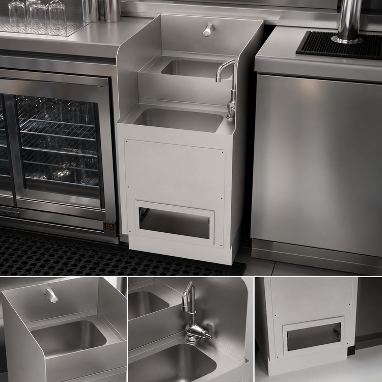 Product image #3 for Krowne Royal Series 18-Inch x 24-Inch Freestanding Stainless Steel Underbar Hybrid Hand/Dump Sink