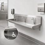 Thumbnail image #3 for BK Resources MSHSA-72W2 72-Inch ADA Three-Station Wall-Mount Stainless Steel Hand Wash Sink, 5-Inch Bowl, Faucet Not Included