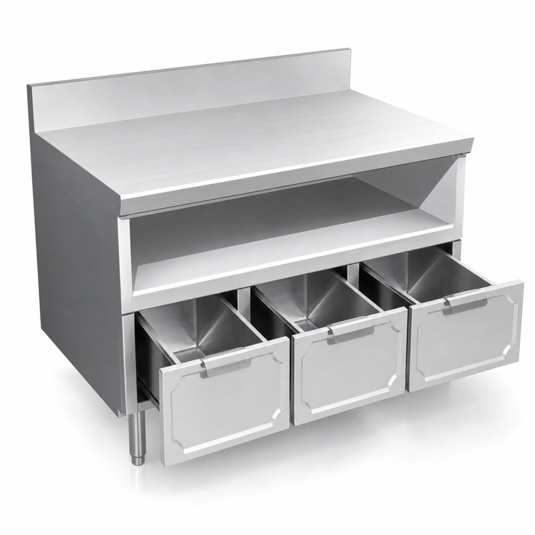 Product image #3 for 72-Inch Long Dry-Drawer Base Utility Stand with Three Dry Drawers, 32-Inch Deep, 304 Stainless Steel