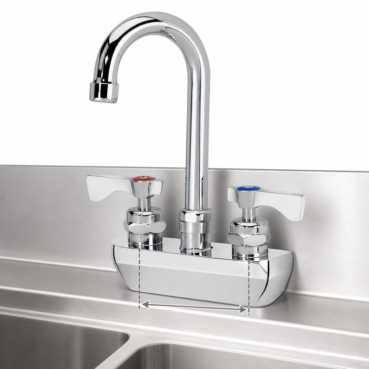 Product image #3 for Krowne Royal Series Splash-Mounted Commercial Faucet with 4-Inch Centers and 3-1/2-Inch Gooseneck Spout