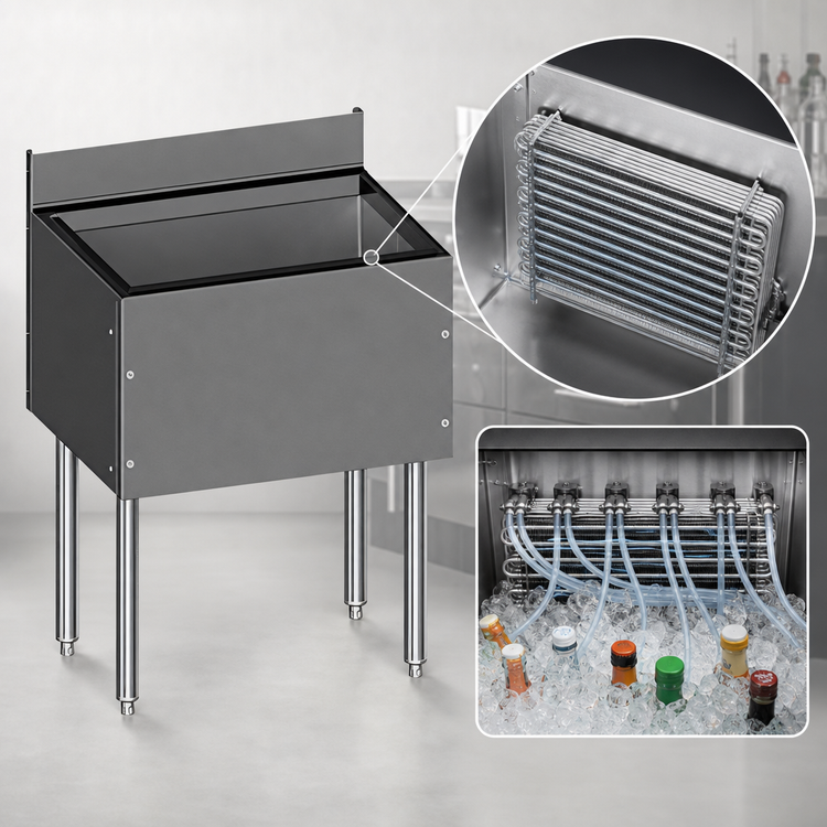 Product image #3 for CHOICE by Glastender 36-Inch x 19-Inch Underbar Ice Bin with Built-In 10-Circuit Cold Plate, 100 lb Capacity