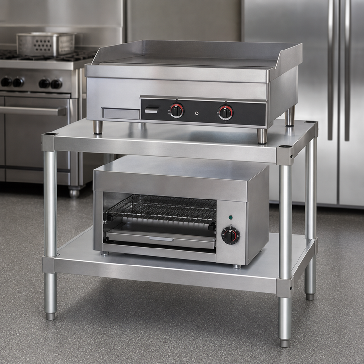 Product image #3 for New Age 36"W x 20"D x 24"H Aluminum Stationary Equipment Stand with 2 Adjustable Solid Shelves