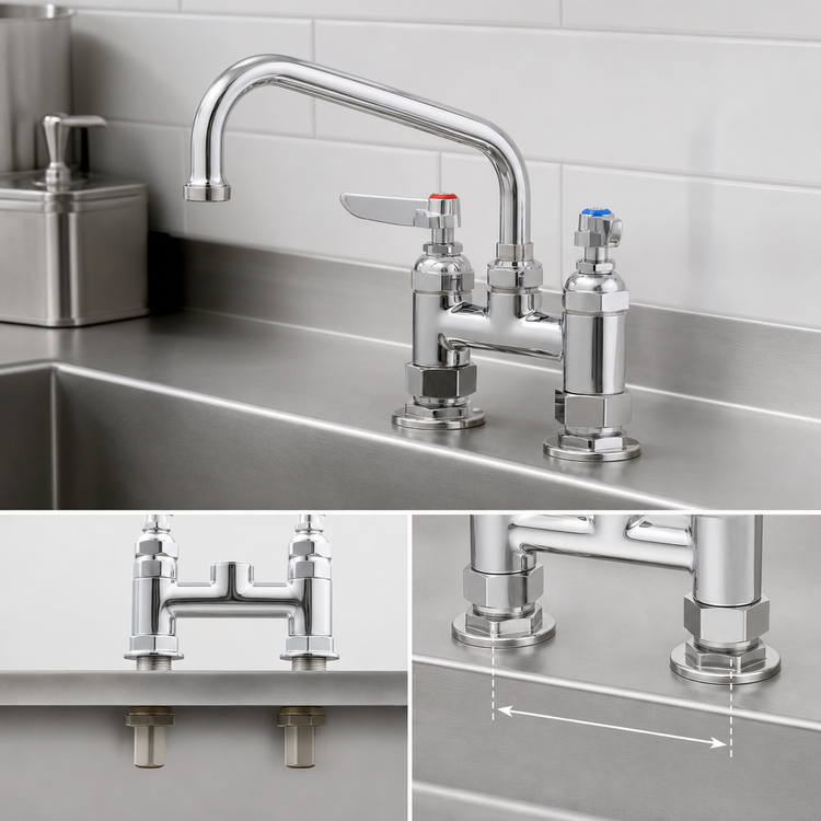 Product image #3 for ADA-Compliant Double-Handle Deck Mount Pantry Mixing Faucet, 4-Inch Centers, 8-Inch Swing Nozzle, Low Lead