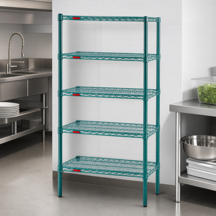 Product image #3 for Eagle Group Valu-Gard Stationary 5-Tier Wire Starter Shelving Unit with QuadTruss Shelves, 24-Inch W x 21-Inch D x 74-Inch H, Green Epoxy