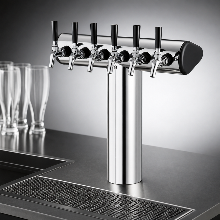 Product image #3 for Perlick Winged Tee Countertop Glycol-Cooled 5-Faucet Draft Tower, Polished Chrome