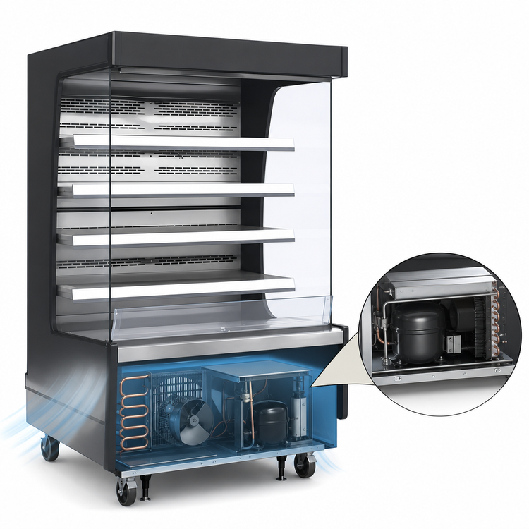 Product image #3 for Everest Refrigeration EOMV-48-B-35-T Vertical Open Display Merchandiser, 48" Wide, 24 Cu. Ft., Bottom Mount Refrigeration, Black