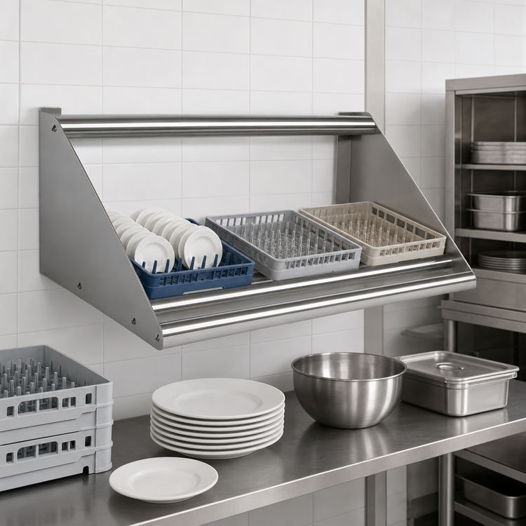 Product image #3 for John Boos Slanted Wall-Mounted Tubular Dishrack Sorting Shelf, 63 x 18 x 12-1/4 Inches, Stainless Steel
