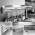 Thumbnail image #3 for John Boos Stallion 72 Inch Wall-Mount 14 Gauge Stainless Steel Pot Rack Shelf with 6 Hooks