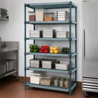 Thumbnail image #3 for Quantum WR63-2148WPM-5 5-Tier Stationary Wire Plastic Mat Shelving Unit, Green Epoxy, 48 x 21 x 63 Inches