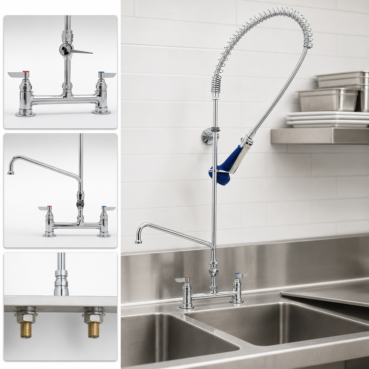 Product image #3 for EasyInstall Deck Mount Pre-Rinse Unit with 8-Inch Adjustable Centers, 8-Inch Swing Add-On Faucet, and 0.65 GPM Spray Valve