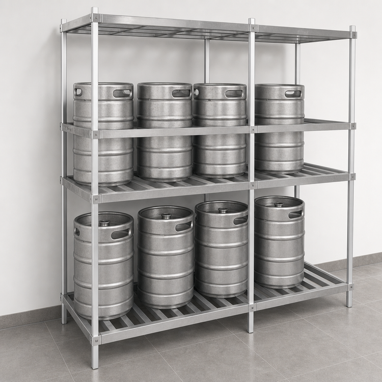 Product image #3 for John Boos 80-Inch Aluminum Keg Rack, 3 Shelves, 8-Keg Capacity