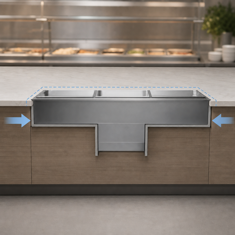 Product image #3 for Delfield Narrow Drop-In Self-Contained Refrigerated Cold Pan, 2 Full-Size Pan Capacity, 46-3/4 Inch W x 18 Inch D