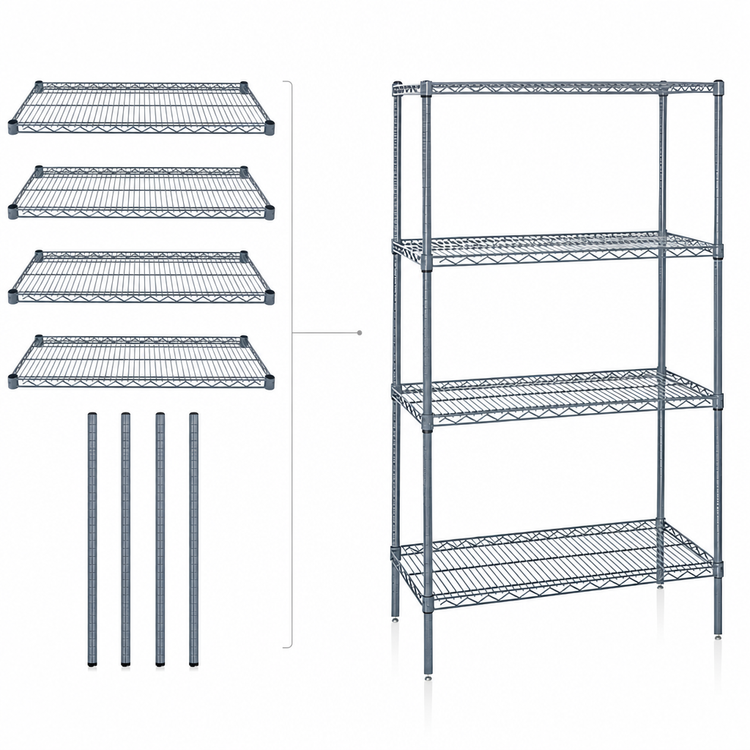 Product image #3 for Quantum 60"W x 30"D x 74"H Stationary Wire Shelving Starter Kit with 4 Shelves, Gray Epoxy Antimicrobial Finish