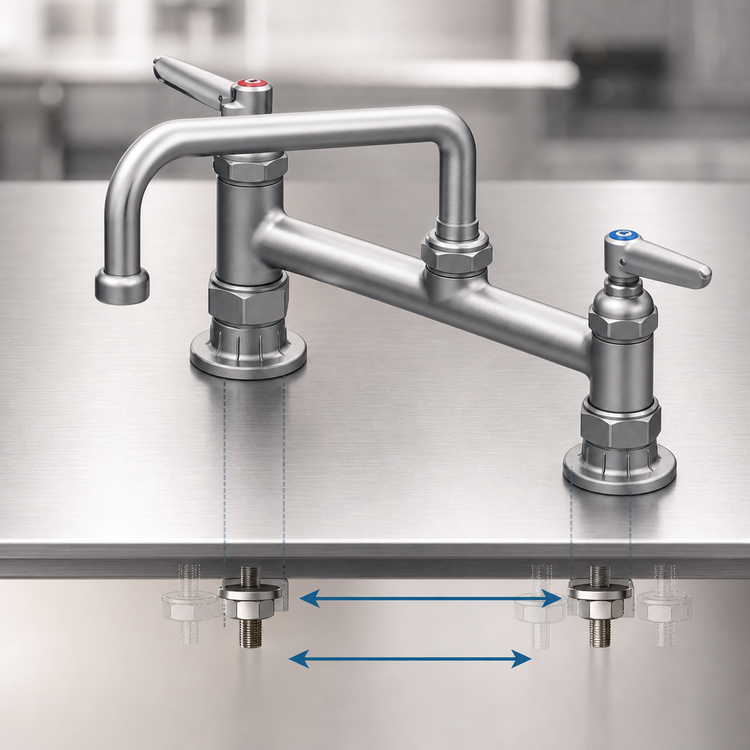 Product image #3 for T&S Brass Double Pantry Deck-Mount Mixing Faucet with 8-Inch Swing Nozzle and Lever Handles