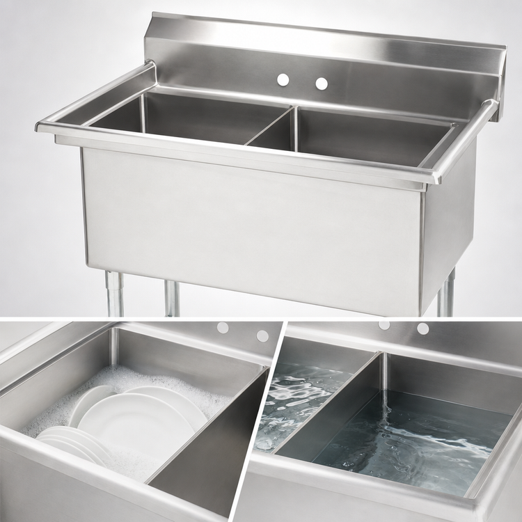 Product image #3 for Advance Tabco Special Value Series 2-Compartment Fabricated Sink, 16" x 20" x 14" Bowls, No Drainboards
