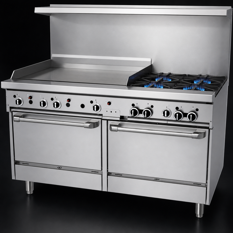 Product image #3 for Garland GF Starfire Pro 60-Inch Gas Restaurant Range with 4 Open Burners, 36-Inch Thermostatic Griddle, and 2 Standard Ovens