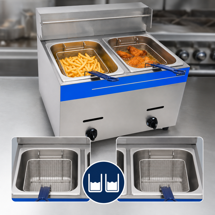Product image #4 for Uniworld Countertop Propane Gas Double Deep Fryer with Dual 10-Liter Wells