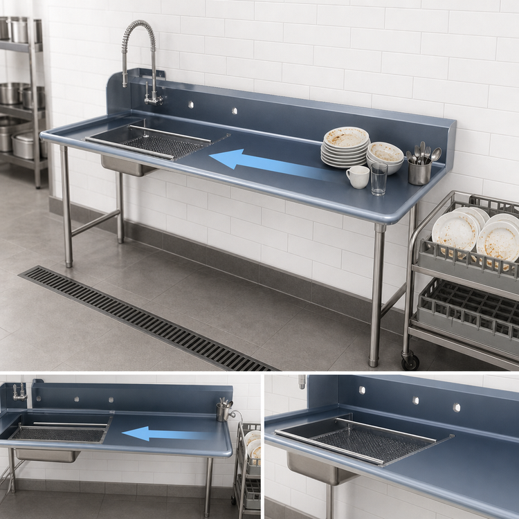 Product image #3 for Sapphire Manufacturing 96-Inch Straight Soiled Dish Table with Right-to-Left Operation and Pre-Rinse Sink