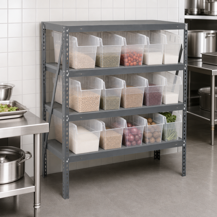 Product image #3 for Quantum Heavy-Duty Stationary Wire Shelving Unit with 4 Shelves and 15 Clear Bins, 36 x 12 x 39 Inches