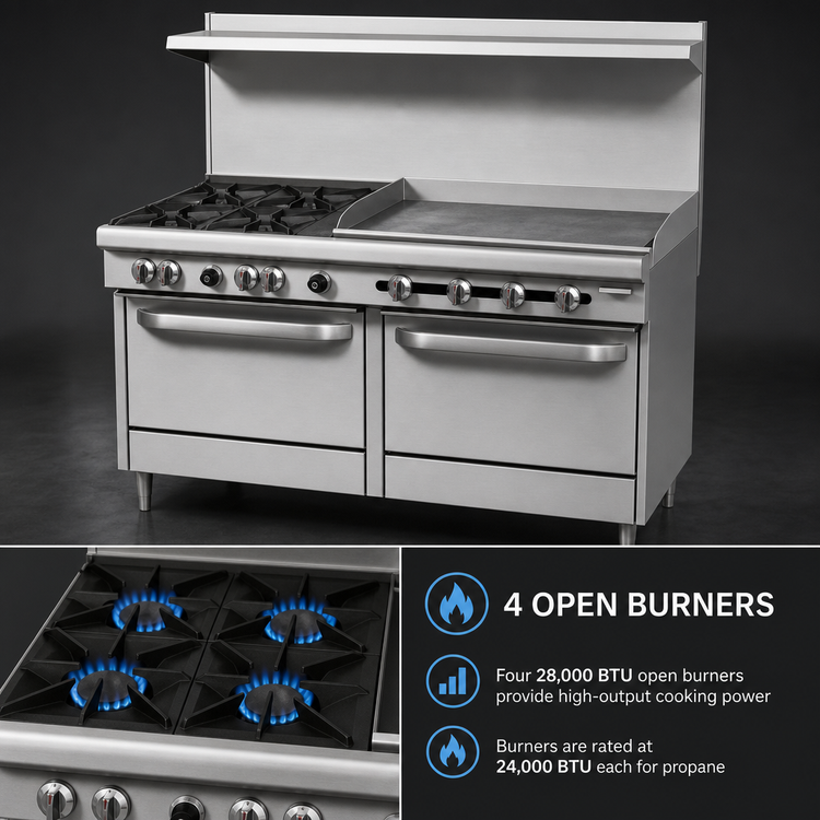 Product image #3 for Southbend S-Series 60-Inch Gas Restaurant Range with 4 Open Burners, 36-Inch Thermostatic Griddle, and 2 Cabinet Bases