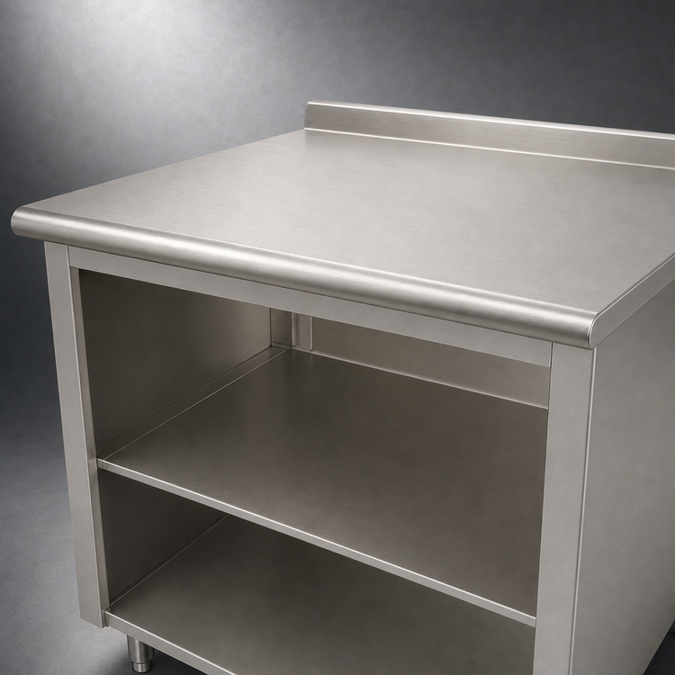Product image #3 for Advance Tabco 72" x 24" Open Front Cabinet Base Work Table with 14 Gauge 304 Stainless Steel Top and 1-1/2" Rear Up-Turn