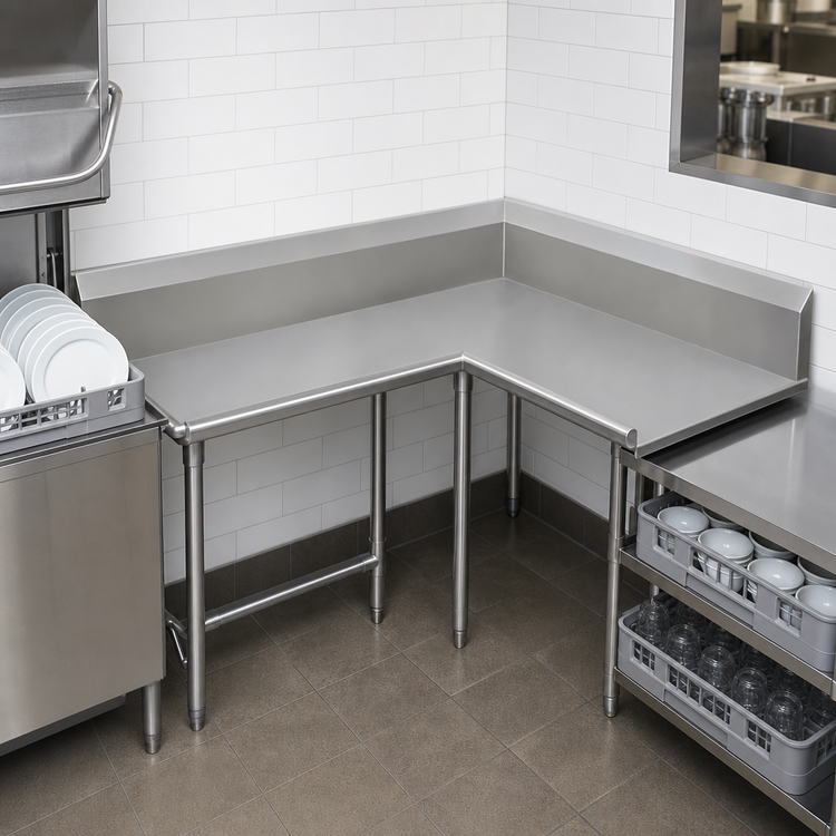 Product image #3 for John Boos Pro-Bowl L-Shaped Corner Clean Dishtable, 60" Machine-to-Corner x 72" Corner-to-End, Right-to-Left Operation, 14-Gauge 304 Stainless Steel