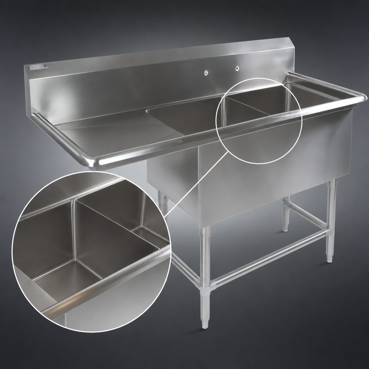 Product image #3 for John Boos Pro-Bowl Freestanding 2-Compartment Sink with Left Drainboard, 18 x 24 x 12 in Bowls
