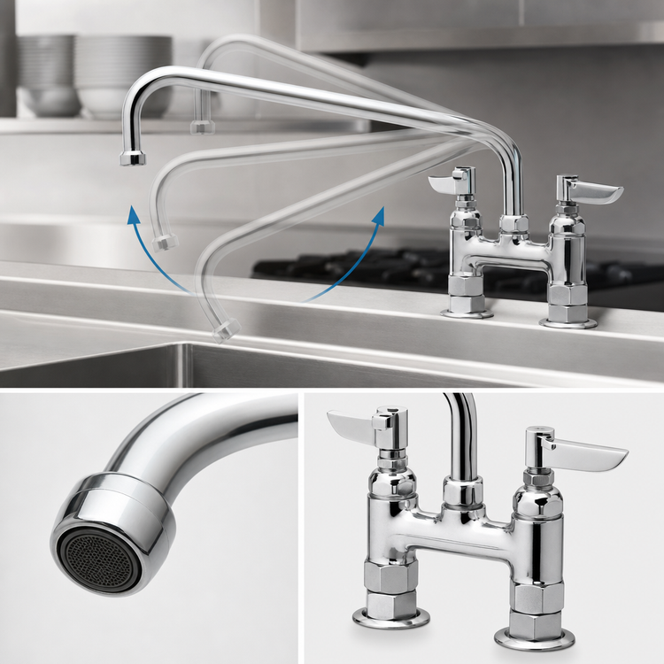 Product image #3 for T&S Brass B-0227-M 4-Inch Center Deck Mount Mixing Faucet with 8-Inch Swing Nozzle