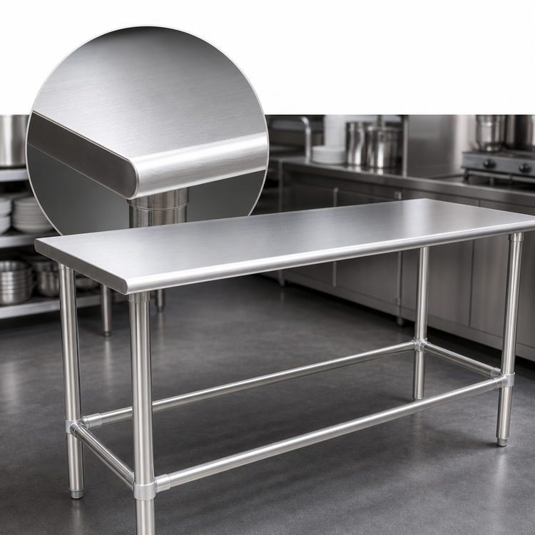 Product image #3 for Eagle Deluxe Series 120-Inch W x 30-Inch D 16-Gauge 300 Series Stainless Steel Work Table with Open Tubular Base