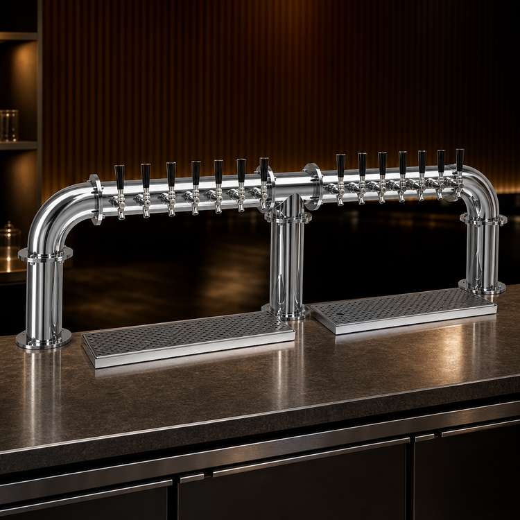 Product image #3 for Glastender Pipe Bridge Countertop Air-Cooled Draft Dispensing Tower with 14 Stainless Steel Faucets