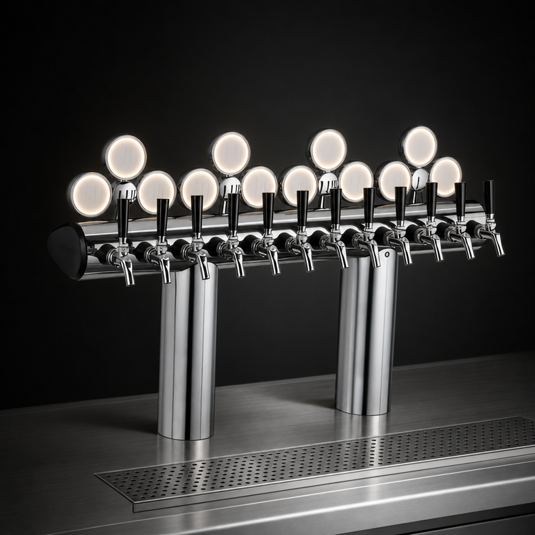 Product image #3 for Perlick 10-Faucet Illuminated Glycol-Cooled Winged Bridge Countertop Beer Draft Tower