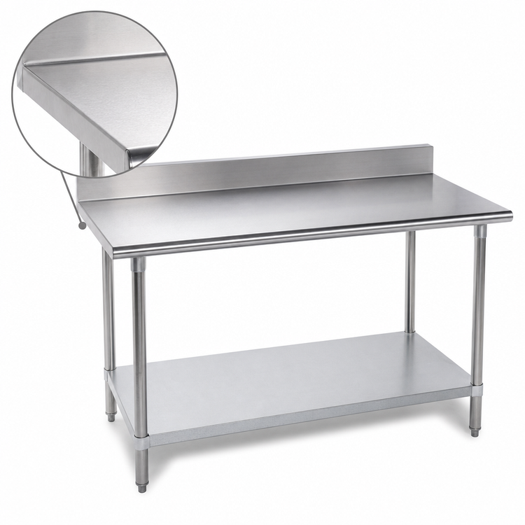 Product image #3 for Advance Tabco 108-Inch x 30-Inch 304 Stainless Steel Work Table with 5-Inch Backsplash and Galvanized Undershelf