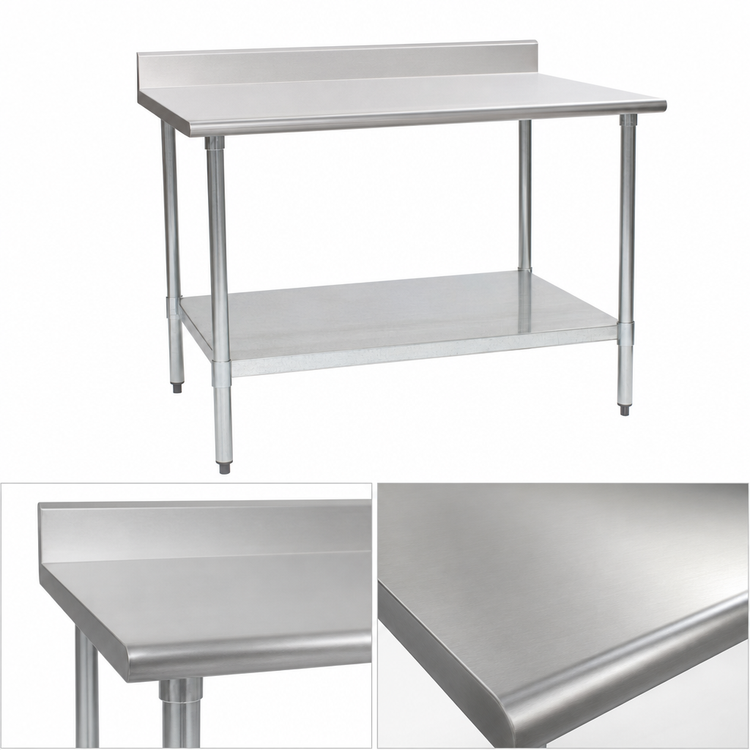 Product image #3 for BlendPort Deluxe Series Stainless Steel Work Table with 4-1/2-Inch Backsplash and Galvanized Undershelf, 84-Inch W x 24-Inch D