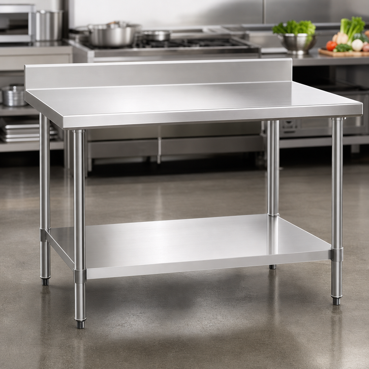 Product image #3 for Spec-Master Marine Series 60" W x 36" D Stainless Steel Work Table with 4-1/2" Backsplash and Adjustable Undershelf