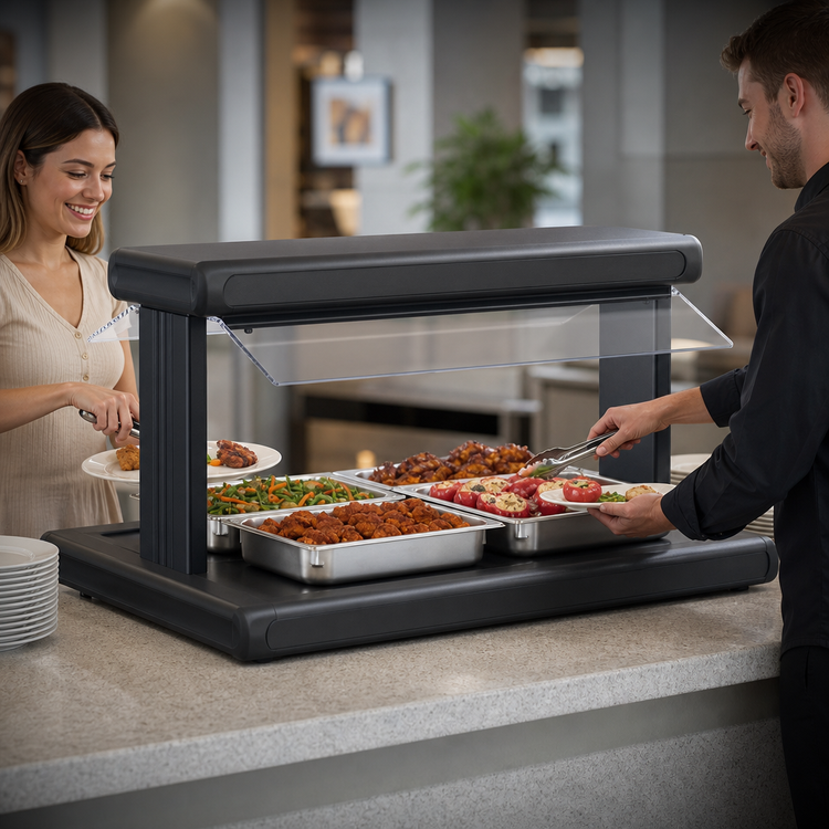 Product image #3 for Hatco Glo-Ray® 30-Inch Countertop Pass-Through Buffet Warmer with Heated Base and Double Acrylic Sneeze Guards