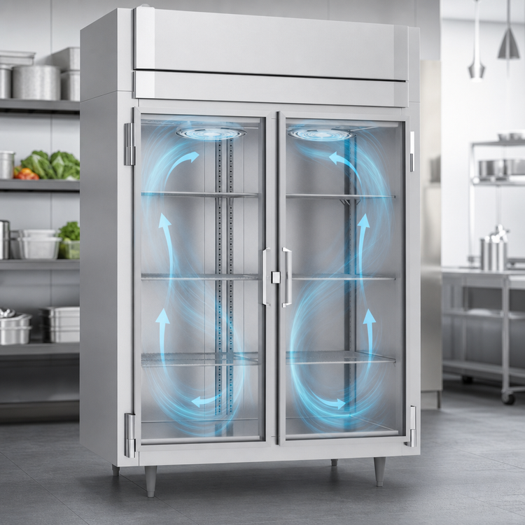 Product image #4 for Victory UltraSpec Two-Section Reach-In Glass Door Freezer with Wide Half-Height Hinged Doors, 52 Cu. Ft., Self-Contained, Standard Depth