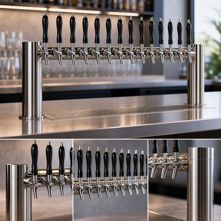 Product image #3 for Perlick Avenue H-Pipe Glycol-Cooled Draft Beer Tower, Countertop, 16 Faucets, Stainless Steel