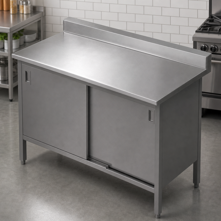Product image #3 for John Boos Enclosed Work Table with Cabinet Base and Hinged Doors, 72-Inch x 24-Inch, 14-Gauge Stainless Steel Top