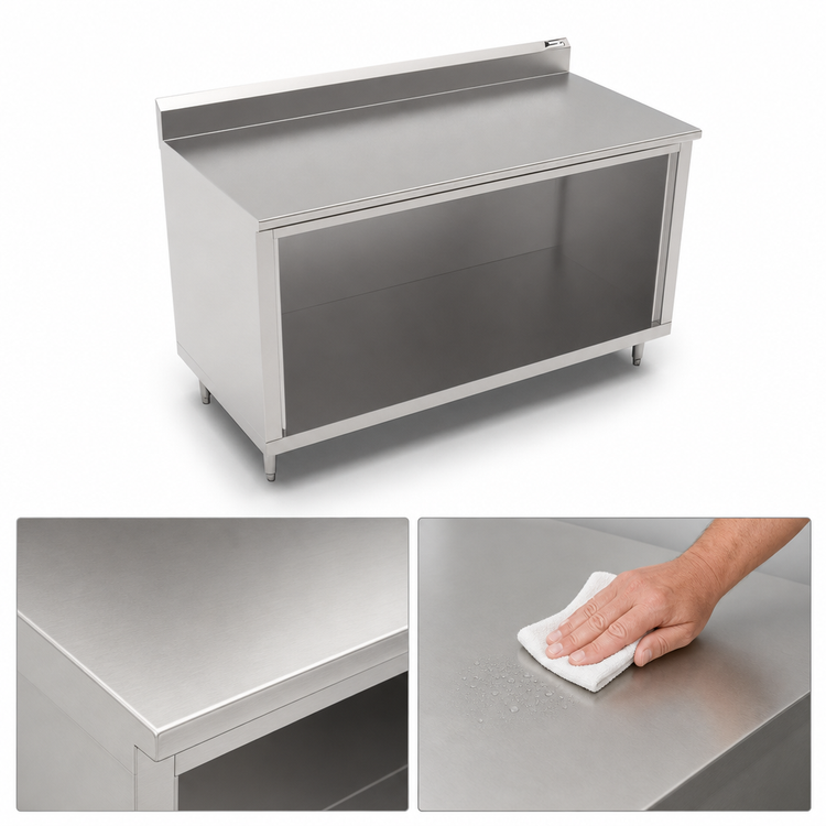 Product image #3 for John Boos 72" W x 36" D Stainless Steel Work Table with Open Front Cabinet Base and 5" Backsplash