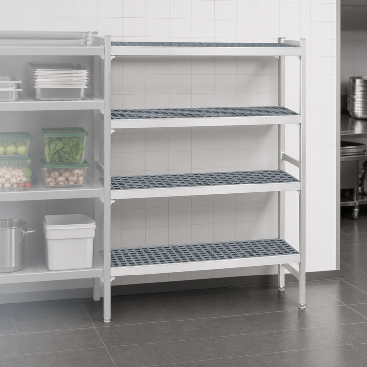 Product image #3 for Fermostock 4-Tier Shelving Expansion Kit with Polymer Inserts, Anodized Aluminum, 31W x 18D x 66H, 1 Upright