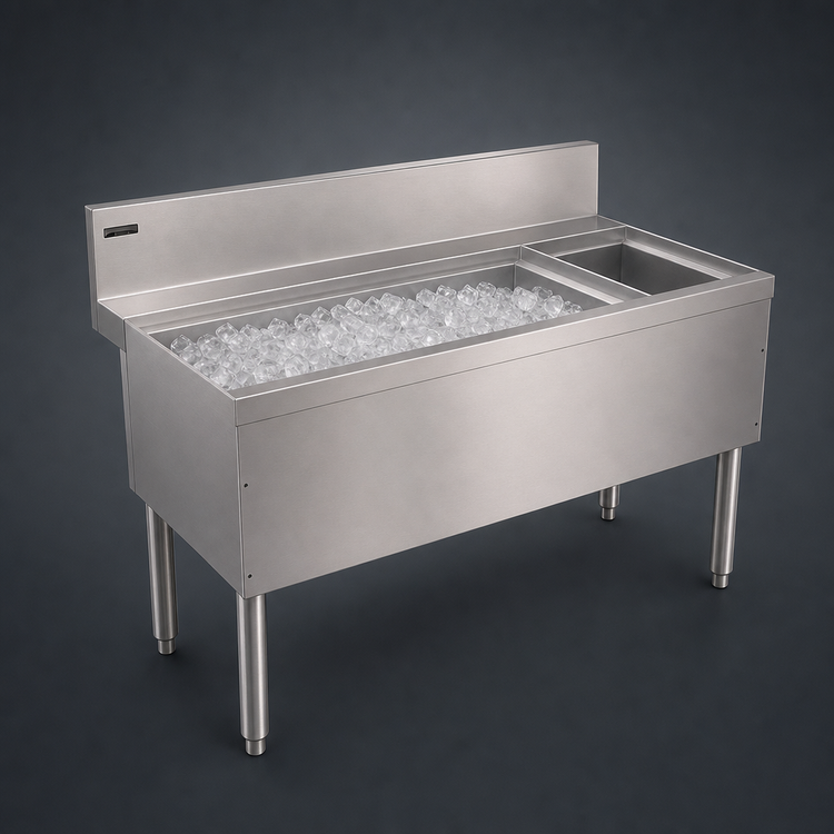 Product image #3 for Advance Tabco Prestige 42-Inch Stainless Steel Underbar Ice Chest with Right Bottle Rack, No Cold Plate