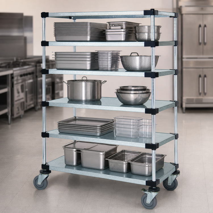 Product image #3 for Quantum 60"W x 24"D x 80"H Mobile Shelving Cart with 5 Solid Galvanized Steel Shelves
