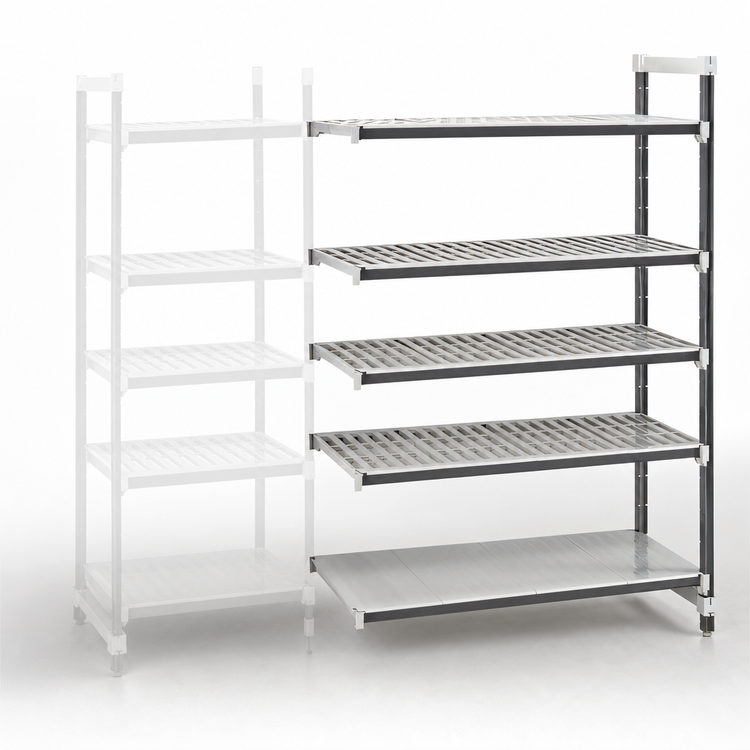 Product image #3 for Cambro Camshelving Elements XTRA 21-Inch Deep x 24-Inch Wide x 84-Inch High 5-Shelf Stationary Add-On Polymer Shelving Unit, Vented & Solid, Speckled Gray